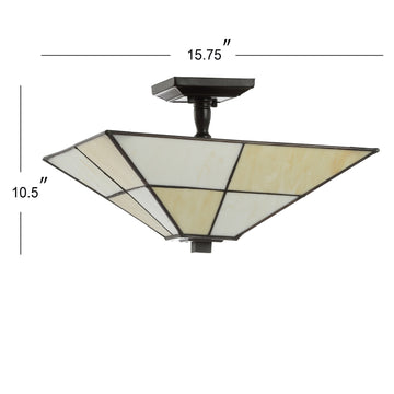 Juliana 15.7" Tiffany Style Glass/Metal LED Semi - JONATHAN Y